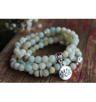 Mala Bracelet Amazonite with OM Pendant – Handmade Jewelry