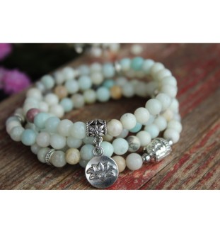 Mala Bracelet Amazonite with OM Pendant – Handmade Jewelry