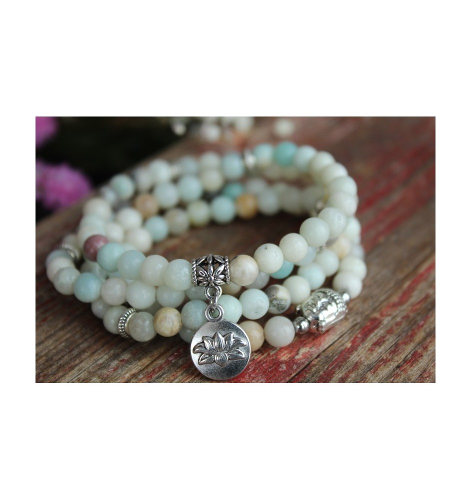 Mala Bracelet Amazonite with OM Pendant – Handmade Jewelry