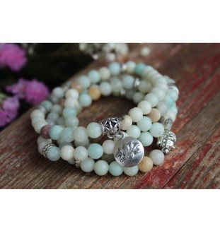 Mala Bracelet Amazonite with OM Pendant – Handmade Jewelry
