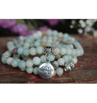 Mala Bracelet Amazonite with OM Pendant – Handmade Jewelry