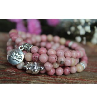 Handmade Rhodonite Mala Bracelet with Lotus Pendant – Healing Stone for New Beginnings & Emotional Balance