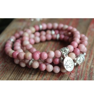 Handmade Rhodonite Mala Bracelet with Lotus Pendant – Healing Stone for New Beginnings & Emotional Balance