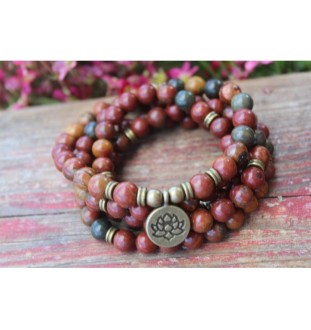 Handgefertigtes Jaspis Mala Armband mit Lotusanhänger | Heilstein Schmuck