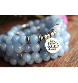 Handgemachtes Aquamarin-Armband mit Lotus-Anhänger | Heilstein Schmuck