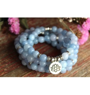 Handgemachtes Aquamarin-Armband mit Lotus-Anhänger | Heilstein Schmuck