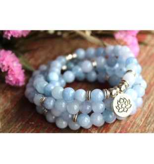Handgemachtes Aquamarin-Armband mit Lotus-Anhänger | Heilstein Schmuck