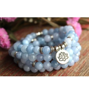 Handgemachtes Aquamarin-Armband mit Lotus-Anhänger | Heilstein Schmuck