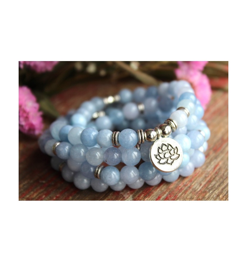 Handgemachtes Aquamarin-Armband mit Lotus-Anhänger | Heilstein Schmuck