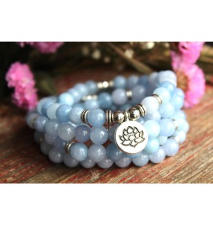 Handgemachtes Aquamarin-Armband mit Lotus-Anhänger | Heilstein Schmuck