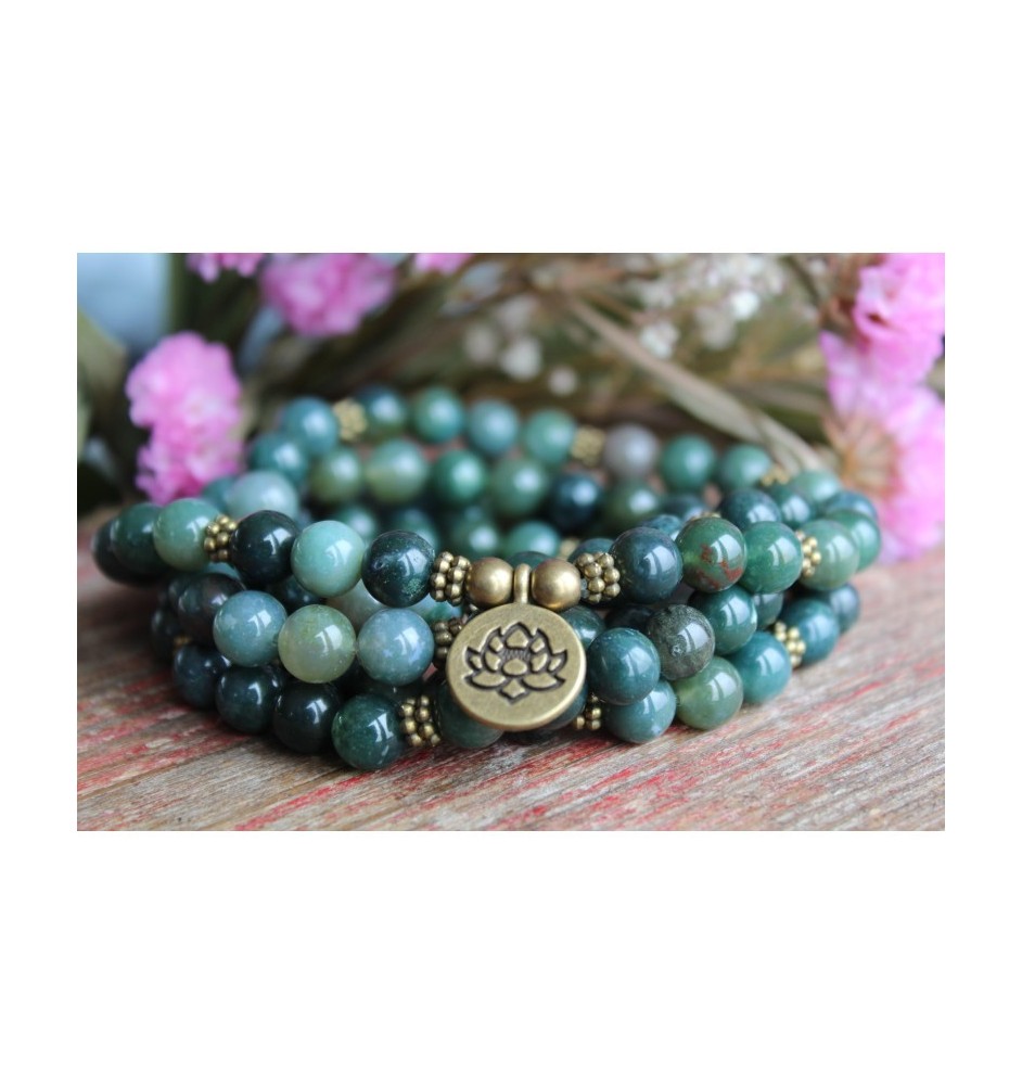 108 Mala bracelet made of agate with lotus trailer-spiritual jewelry with importance
