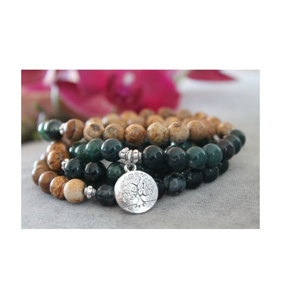 Jasper Mala Bracelet with Tree of Life – Protection and Inner Peace | Glueckskristall.de