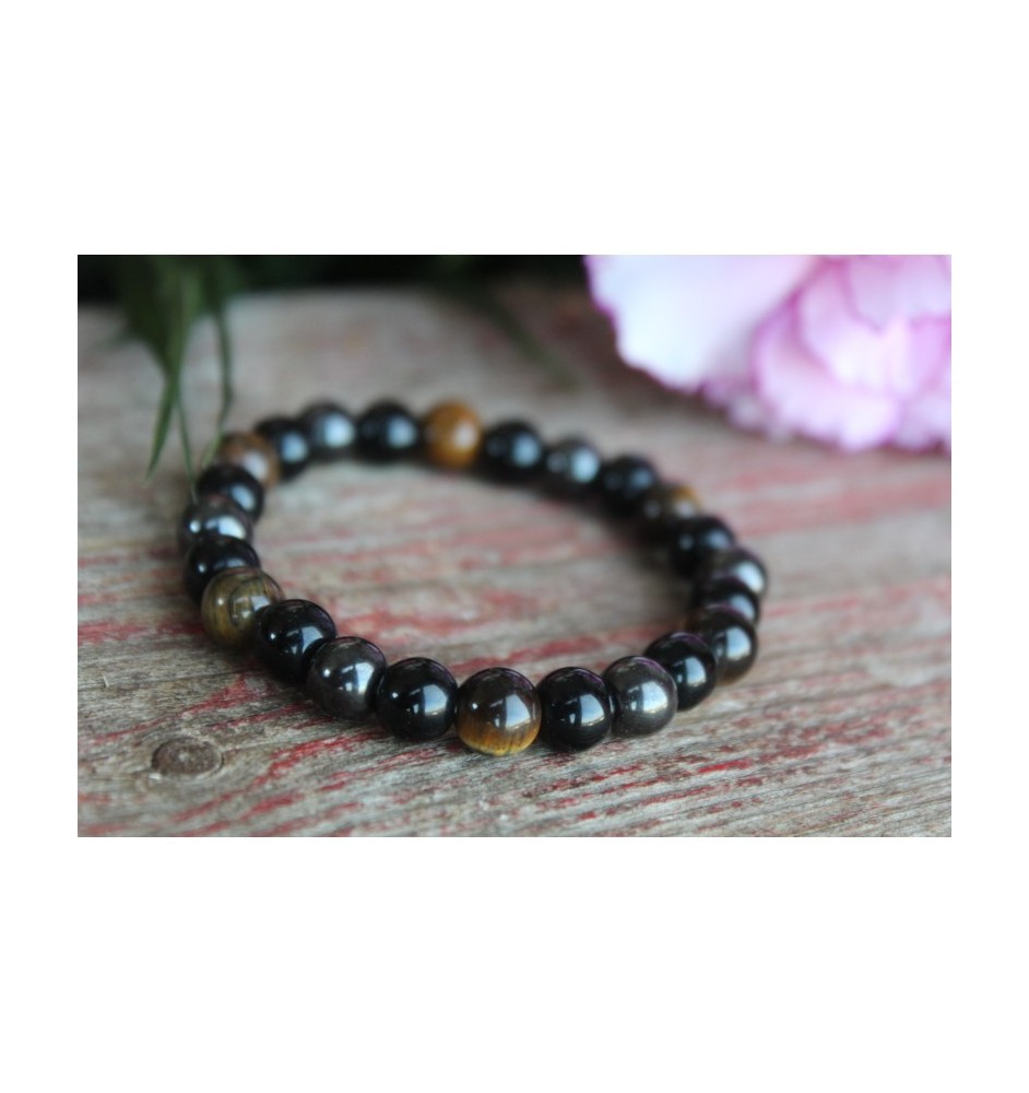 Protective stone bracelet with hematite, tiger's eye, and obsidian | Glueckskristall.de