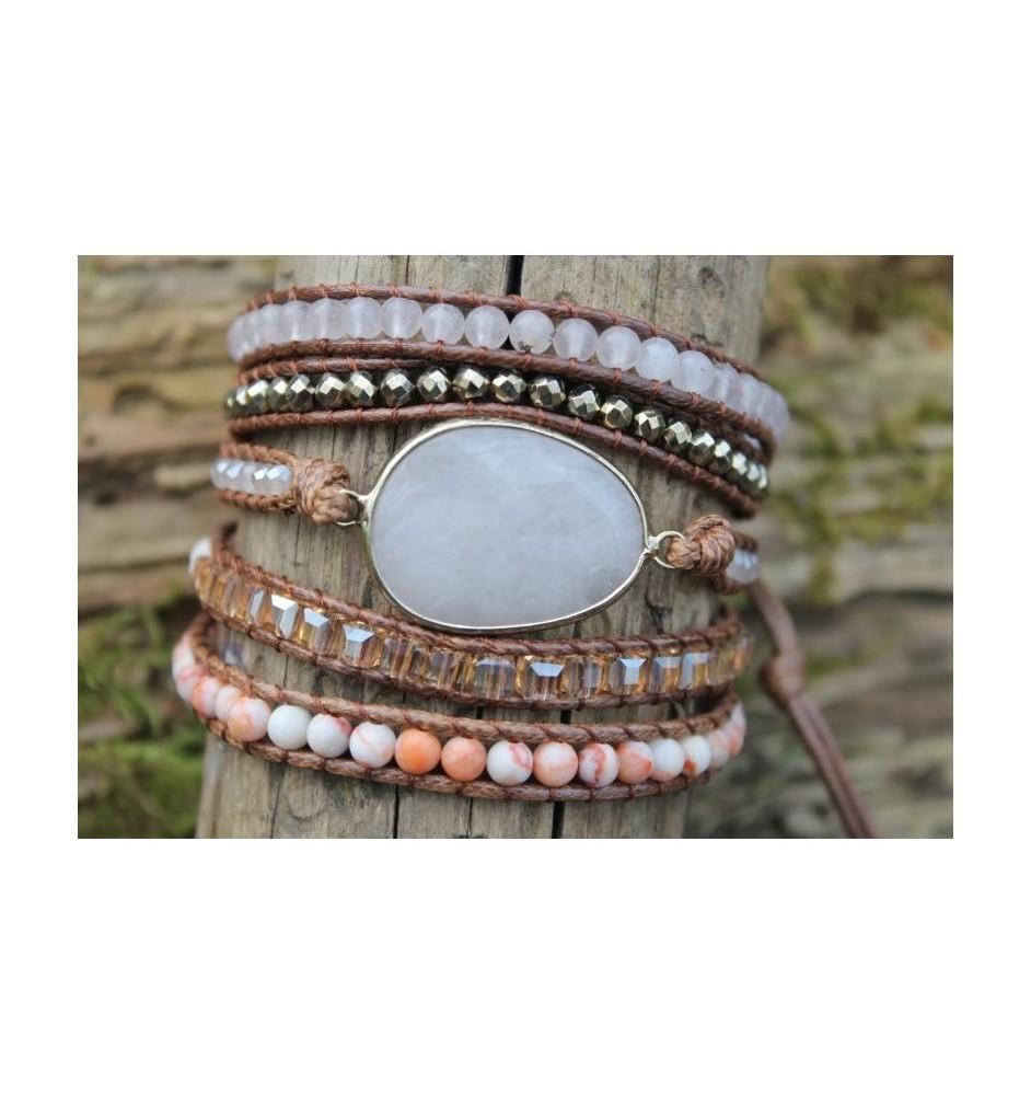 Handgefertigtes Wickelarmband mit Rosenquarz | Liebe & Harmonie – Glueckskristall.de