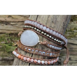 Handgefertigtes Wickelarmband mit Rosenquarz | Liebe & Harmonie – Glueckskristall.de