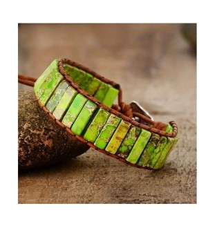 Grüner Jaspis Armband aus Leder – Boho Edelsteinschmuck | Glueckskristall
