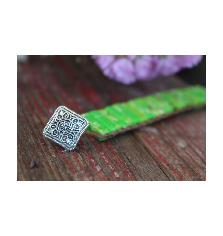 Green Jasper Leather Bracelet – Boho Gemstone Jewelry | Lucky Crystal