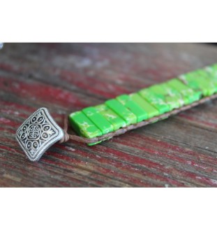 Green Jasper Leather Bracelet – Boho Gemstone Jewelry | Lucky Crystal