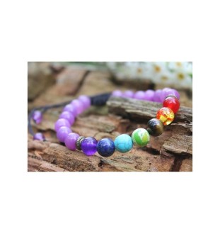 7 Chakra Amethyst Bracelet – 8mm beads for inner balance and clarity