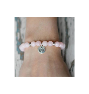 Elegant rose quartz bracelet with lotus pendant – gentle energy for heart and soul