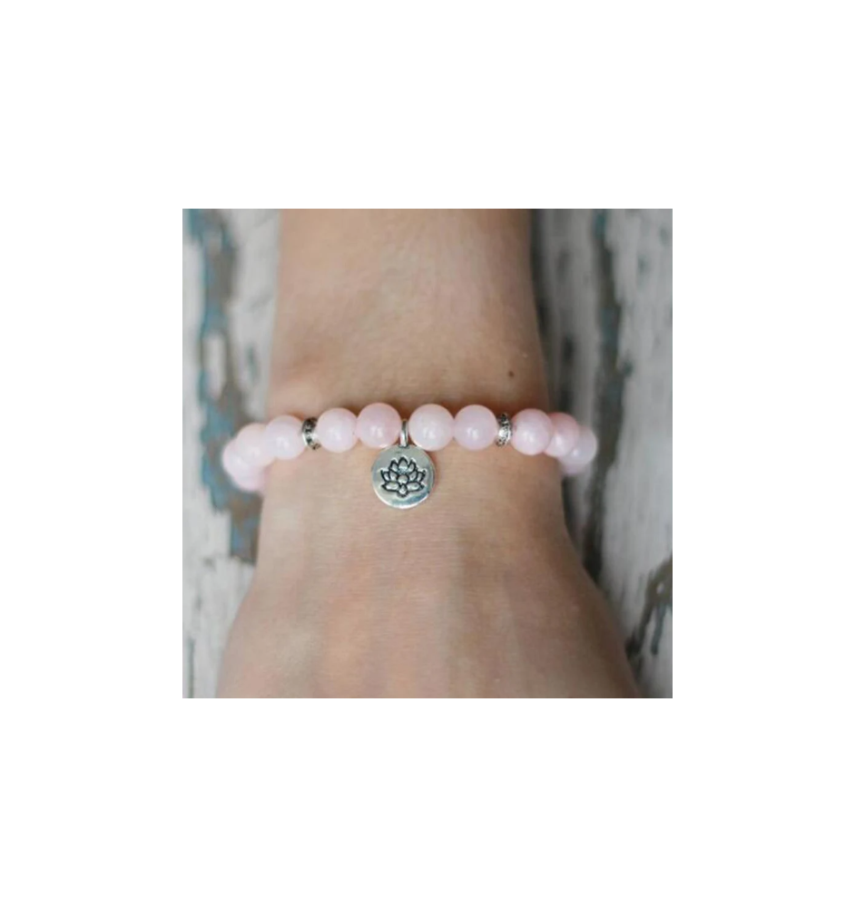 Elegant rose quartz bracelet with lotus pendant – gentle energy for heart and soul