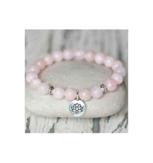 Elegant rose quartz bracelet with lotus pendant – gentle energy for heart and soul