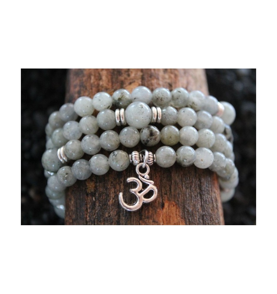 Mala Bracelet with Labradorite Beads & OM Pendant – Creativity & Spiritual Harmony