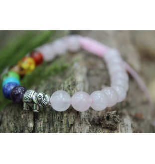 Handgefertigtes Rosenquarz-Armband mit Chakraperlen – Fördere Liebe und Balance