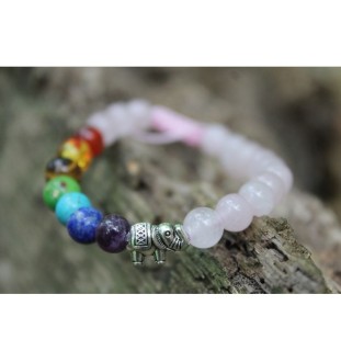 Handmade Rose Quartz Bracelet with Chakra Beads – Promote Love and Balance