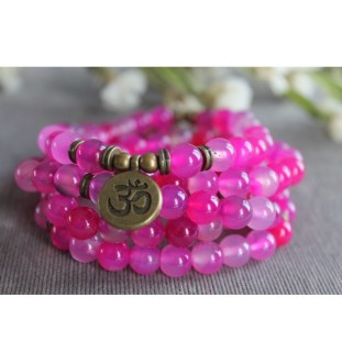 108 Mala Kette Armband mit OM Zeichen PINK ROSA Wunderschön Meditation Halskette oder Armband