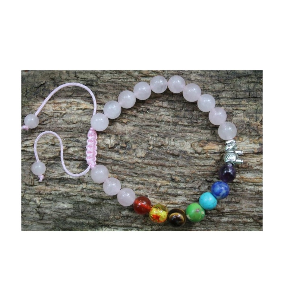 Handmade Rose Quartz Bracelet with Chakra Beads – Promote Love and Balance