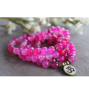 108 Mala Kette Armband mit OM Zeichen PINK ROSA Wunderschön Meditation Halskette oder Armband