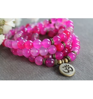 108 Mala Kette Armband mit OM Zeichen PINK ROSA Wunderschön Meditation Halskette oder Armband