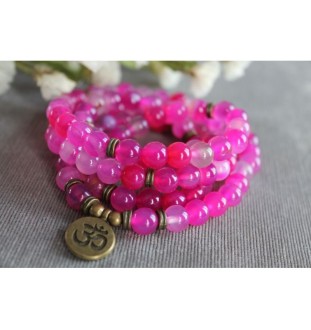 108 Mala Kette Armband mit OM Zeichen PINK ROSA Wunderschön Meditation Halskette oder Armband