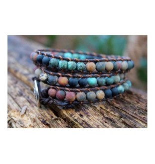 Elegant wrap bracelet with jasper beads – triple wrap, individually adjustable