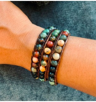 Elegant wrap bracelet with jasper beads – triple wrap, individually adjustable