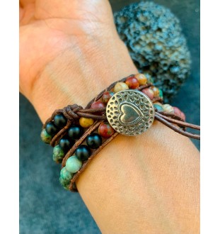 Elegant wrap bracelet with jasper beads – triple wrap, individually adjustable