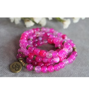 108 Mala Kette Armband mit OM Zeichen PINK ROSA Wunderschön Meditation Halskette oder Armband