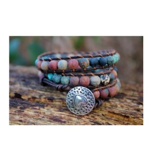 Elegant wrap bracelet with jasper beads – triple wrap, individually adjustable