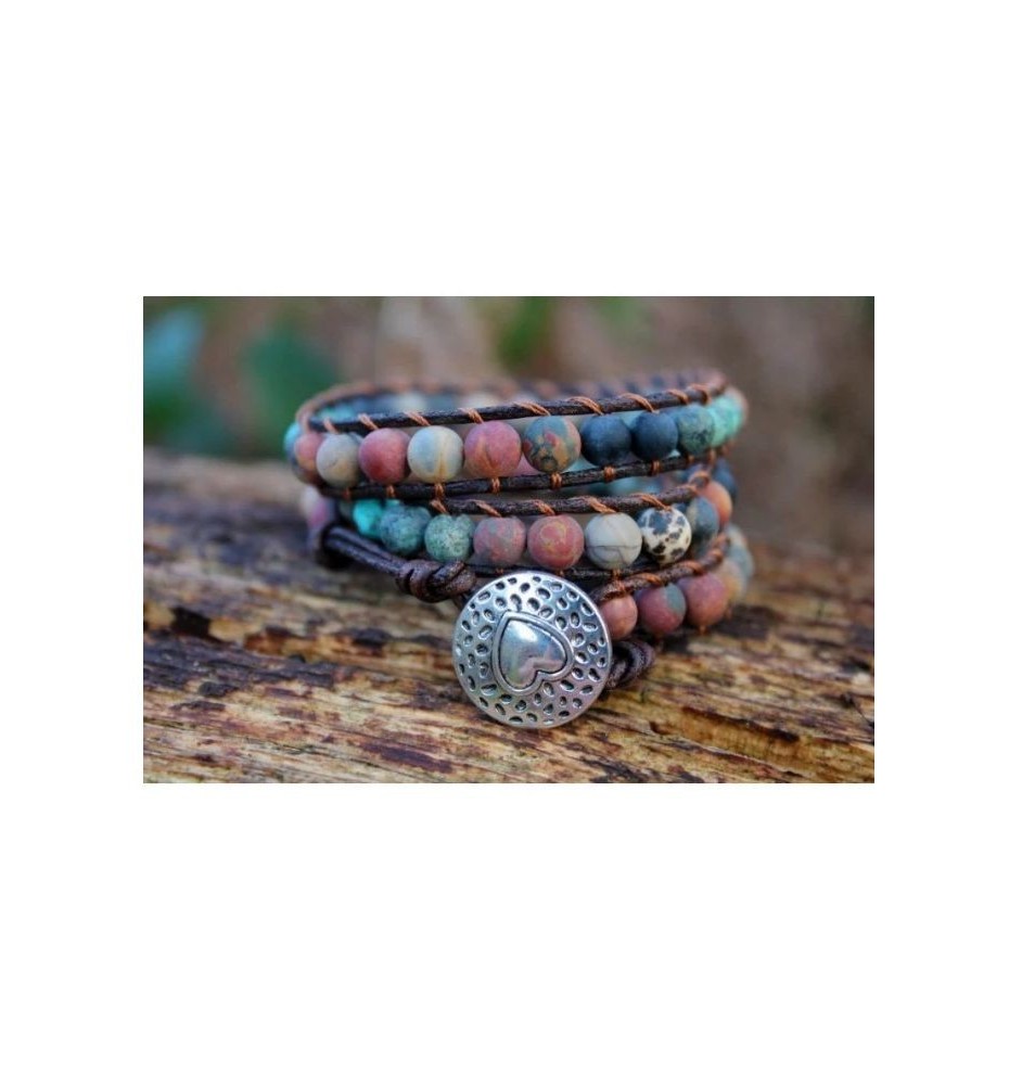 Elegant wrap bracelet with jasper beads – triple wrap, individually adjustable