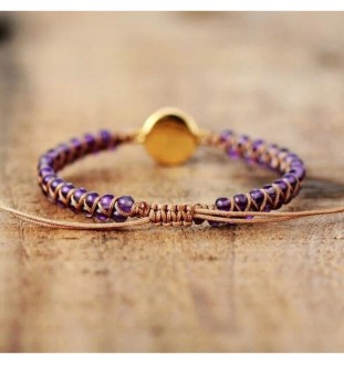 Elegant Amethyst Bead Bracelet with Adjustable Slider Knot – Enhance Motivation, Balance & Peace