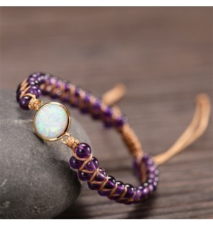 Elegant Amethyst Bead Bracelet with Adjustable Slider Knot – Enhance Motivation, Balance & Peace