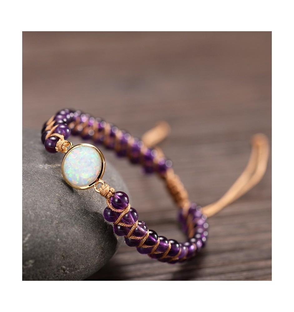 Elegant Amethyst Bead Bracelet with Adjustable Slider Knot – Enhance Motivation, Balance & Peace