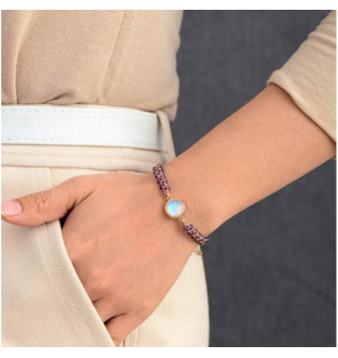 Elegant Amethyst Bead Bracelet with Adjustable Slider Knot – Enhance Motivation, Balance & Peace