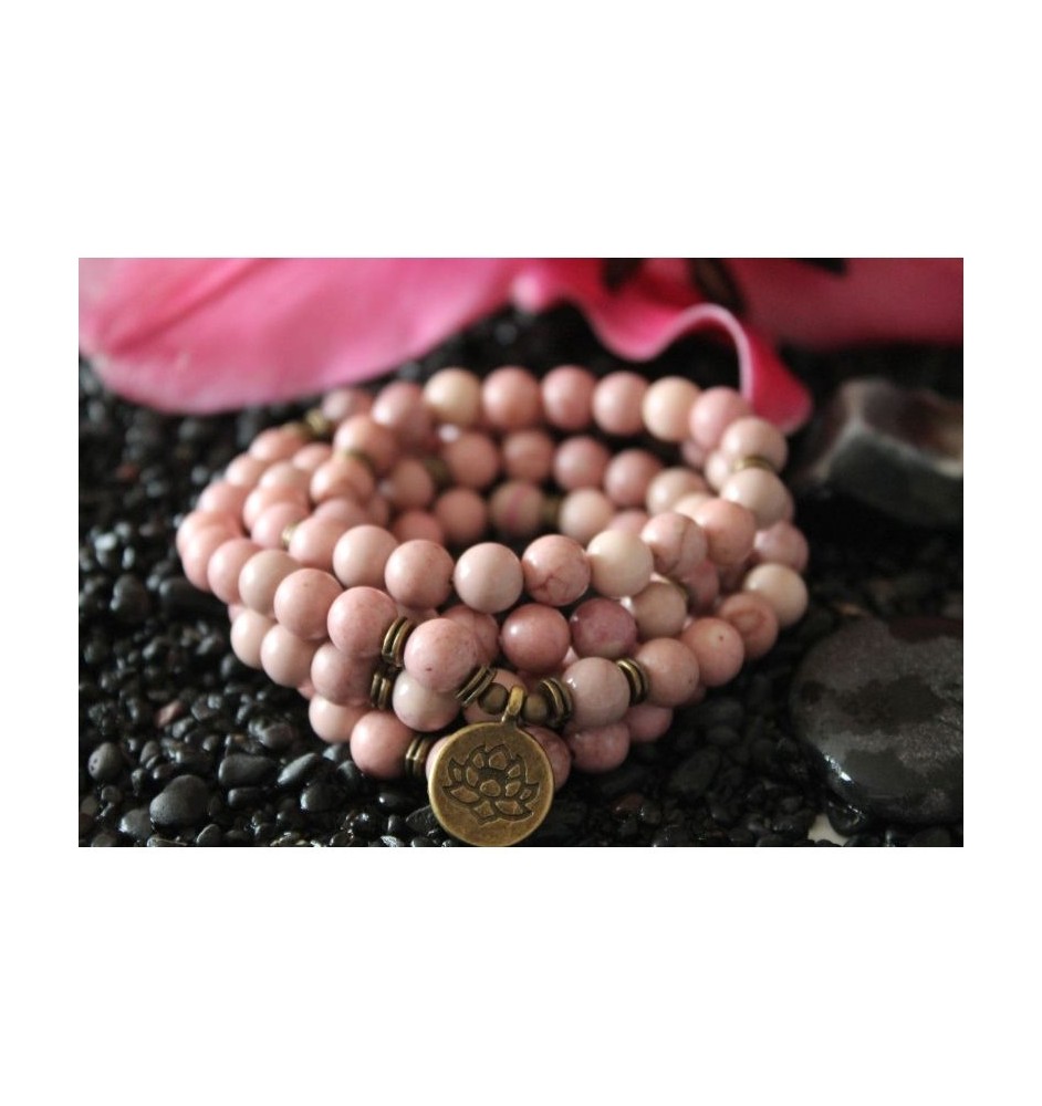 108 Armband Mala Rhodonit 8mm für mehr Optimismus Lotusblume