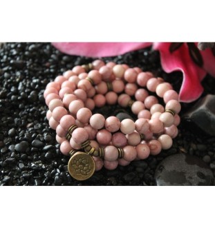 108 Bracelet Mala Rhodonite 8mm for more optimism Lotus flower