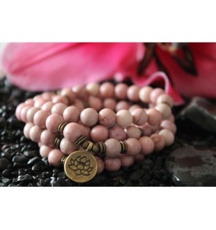 108 Bracelet Mala Rhodonite 8mm for more optimism Lotus flower