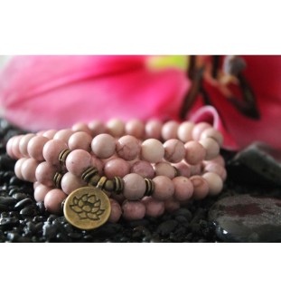 108 Bracelet Mala Rhodonite 8mm for more optimism Lotus flower