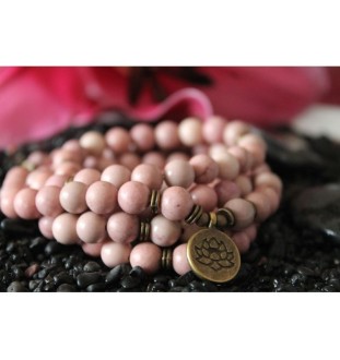 108 Bracelet Mala Rhodonite 8mm for more optimism Lotus flower