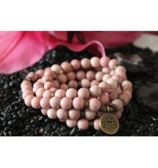 108 Armband Mala Rhodonit 8mm für mehr Optimismus Lotusblume